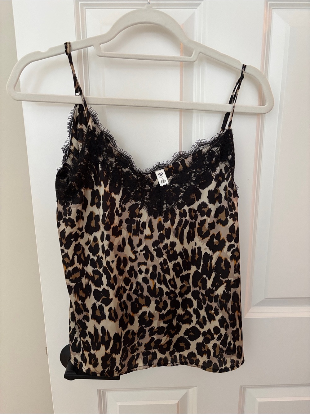bp Leopard-Print Lace Trim Cami - Black & Tan